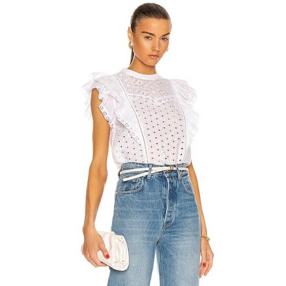 Veronica Beard Tops - NWT Veronica Beard White Jie Ruffle Embroidered Eyelet Cotton Top Womens 10